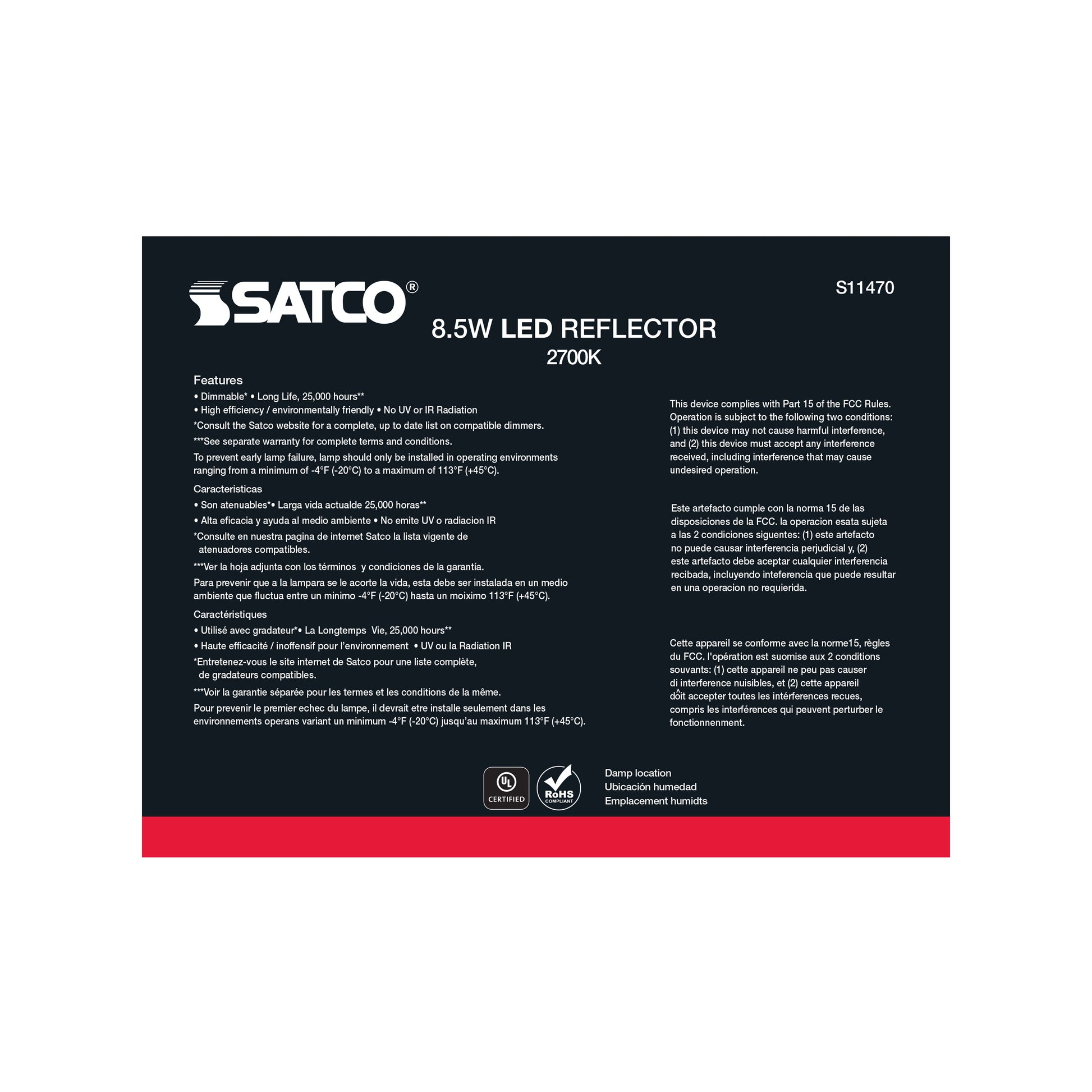 image of 8.5 Watt - BR30 LED - 2700K - 80 CRI - Medium Base - 120 Volts - Dimmable - 6-pack