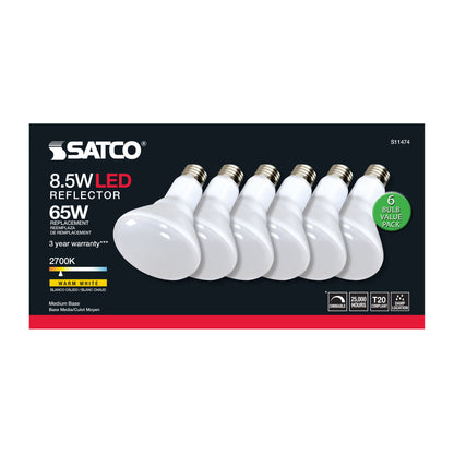 image of 8.5 Watt - BR30 LED - 2700K - 90 CRI - Medium Base - 120 Volts - Dimmable - 6-pack