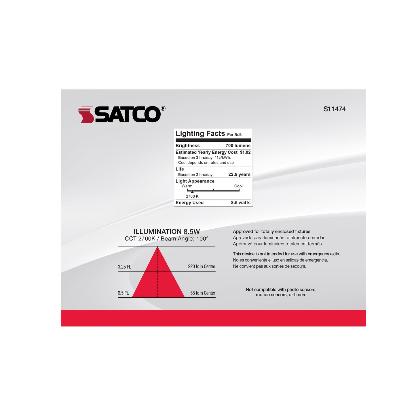 image of 8.5 Watt - BR30 LED - 2700K - 90 CRI - Medium Base - 120 Volts - Dimmable - 6-pack