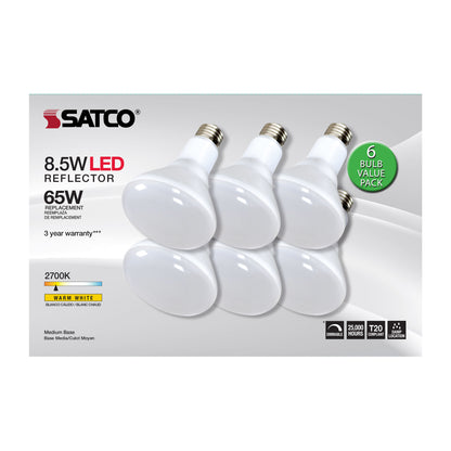image of 8.5 Watt - BR30 LED - 2700K - 90 CRI - Medium Base - 120 Volts - Dimmable - 6-pack