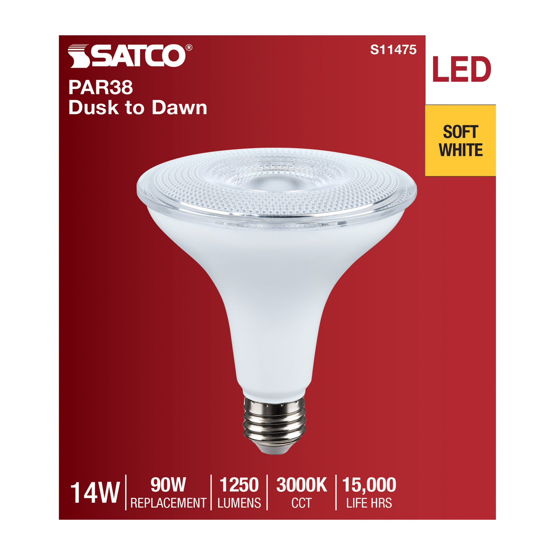 image of 14 Watt Dusk to Dawn LED - PAR38 - 3000K - Medium Base - White Finish - 120 Volt