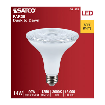 image of 14 Watt Dusk to Dawn LED - PAR38 - 3000K - Medium Base - White Finish - 120 Volt