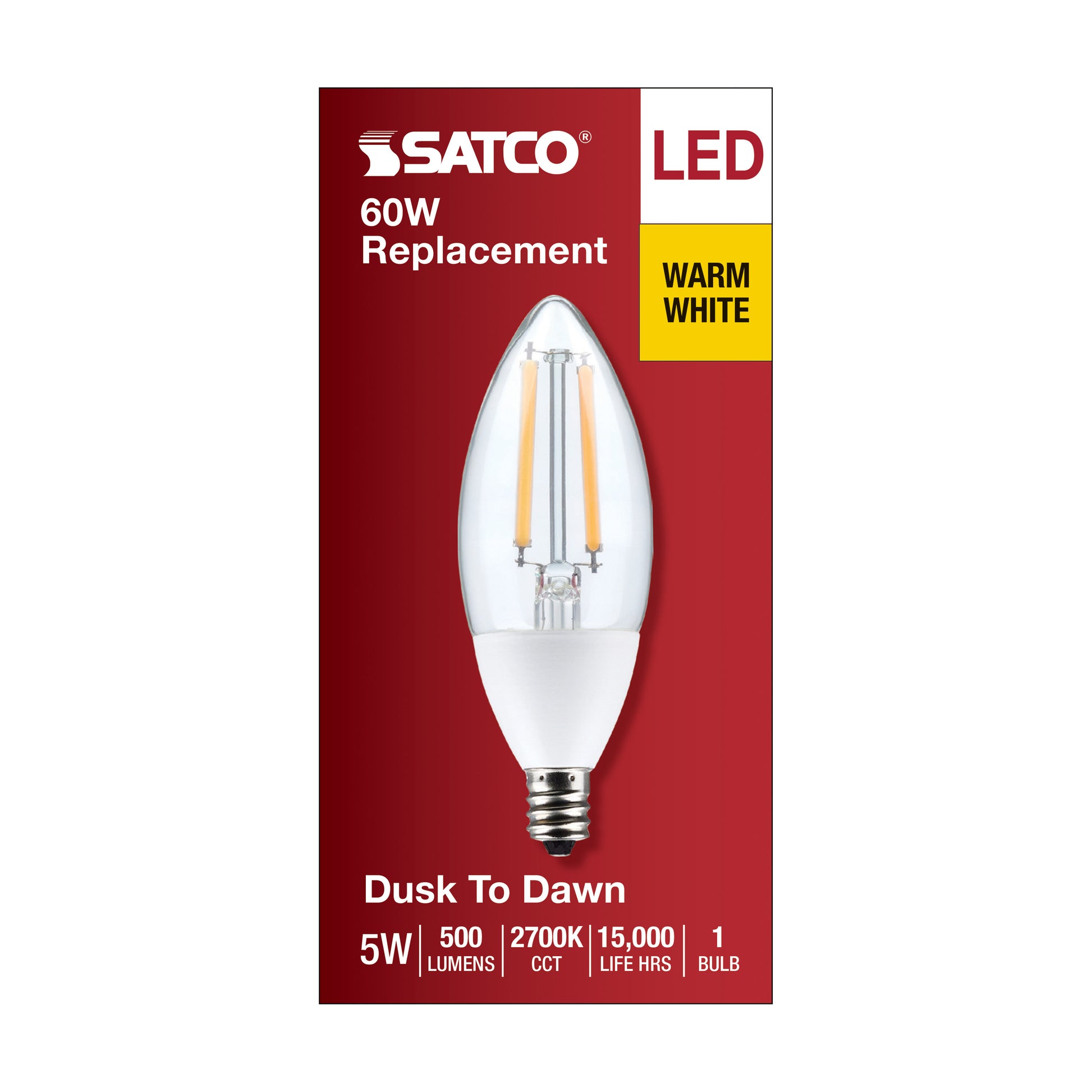 image of 5 Watt B11 - Dusk to Dawn LED - 2700K - Candelabra Base - 120 Volt - 90 CRI - With Photocell