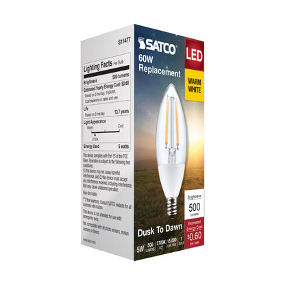 image of 5 Watt B11 - Dusk to Dawn LED - 2700K - Candelabra Base - 120 Volt - 90 CRI - With Photocell