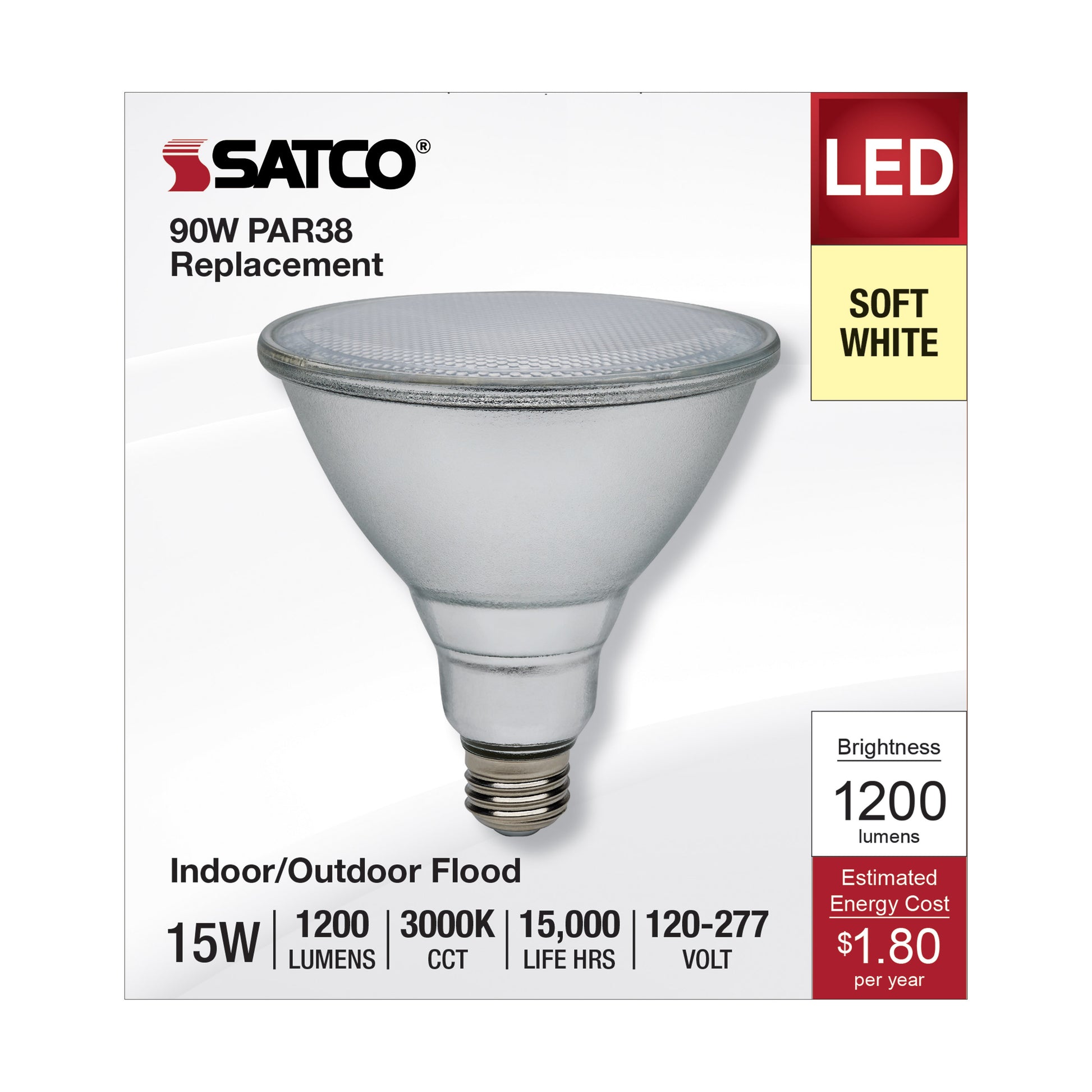 image of 15 Watt PAR38 LED - 3000K - Medium Base - 120-277 Volt - 90 CRI