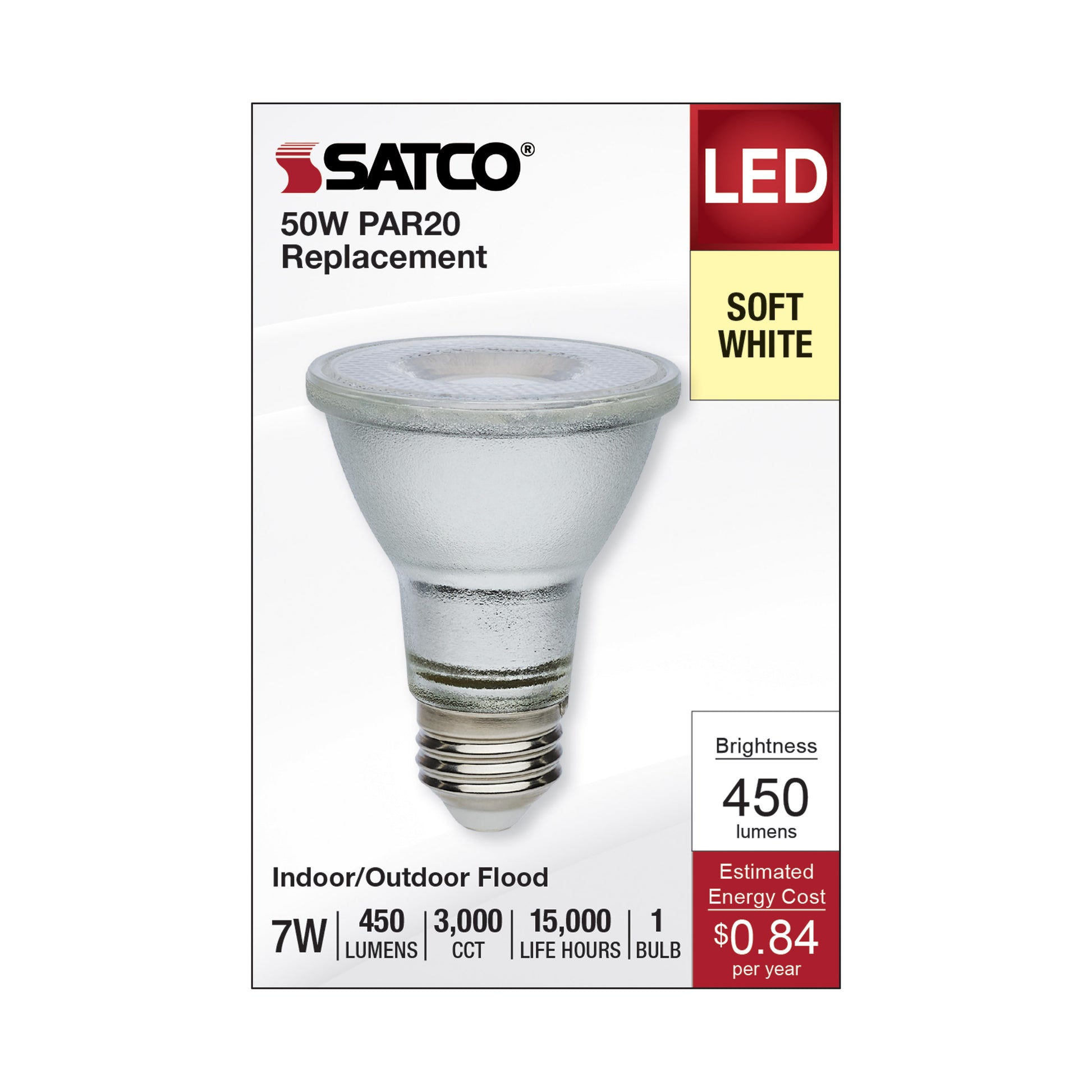 image of 7 Watt Econo LED PAR20 - 3000K - 35 Degree Beam Angle - Medium Base - 120-277 Volt - Silver Finish