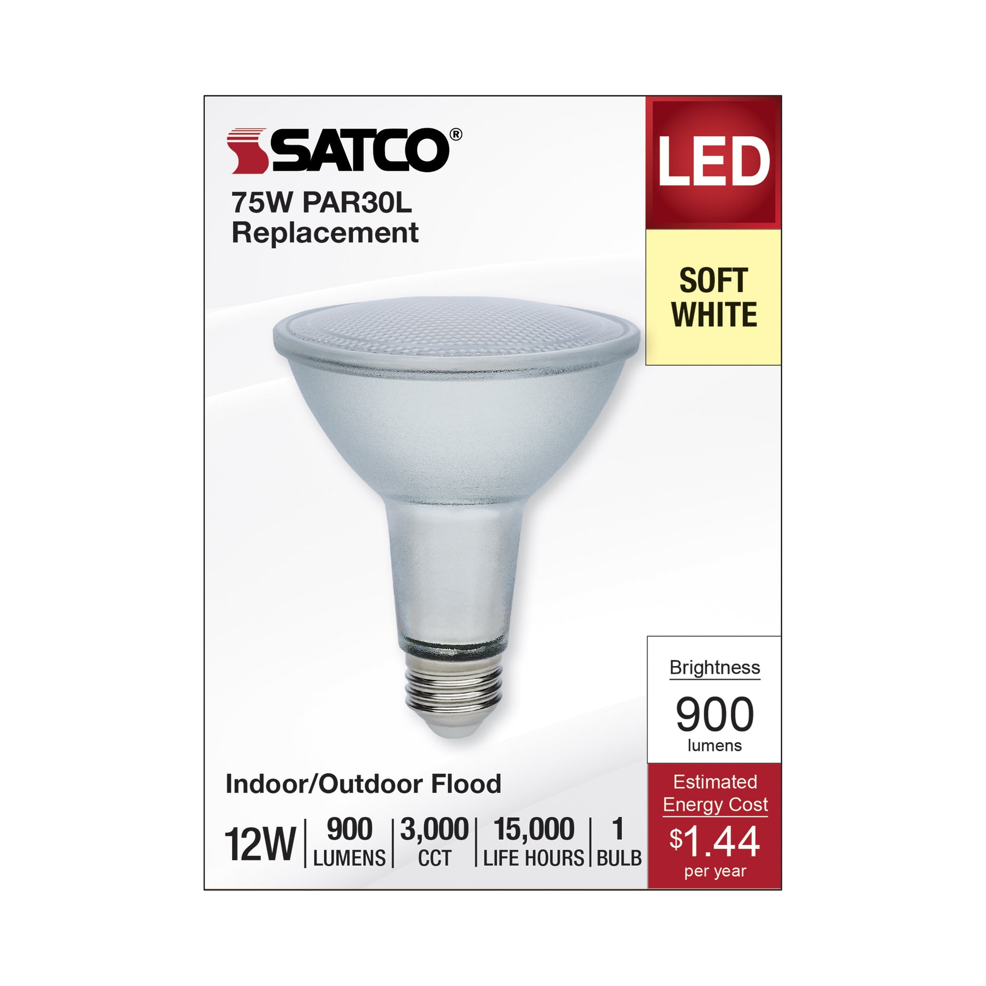 image of 12 Watt Econo LED PAR30LN - 3000K - 35 Degree Beam Angle - Medium Base - 120-277 Volt - Silver Finish