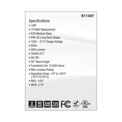 image of 12 Watt Econo LED PAR30LN - 3000K - 35 Degree Beam Angle - Medium Base - 120-277 Volt - Silver Finish