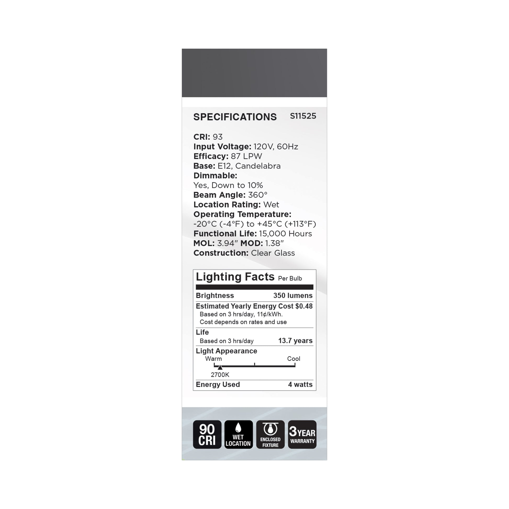 image of 4 Watt LED - Reminiscent - Flex Gray Coil Filament - B11 - Candelabra Base - 2700K CCT - Clear - 120 Volt