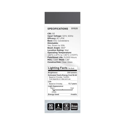image of 4 Watt LED - Reminiscent - Flex Gray Coil Filament - B11 - Candelabra Base - 2700K CCT - Clear - 120 Volt
