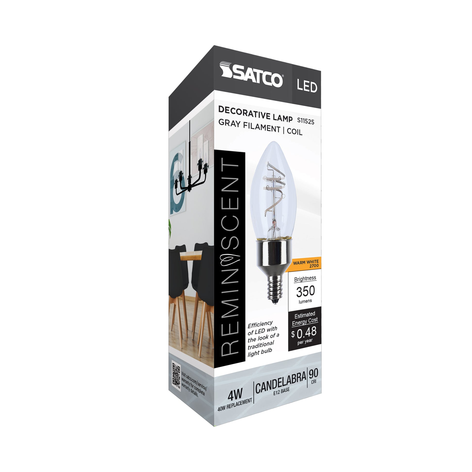 image of 4 Watt LED - Reminiscent - Flex Gray Coil Filament - B11 - Candelabra Base - 2700K CCT - Clear - 120 Volt