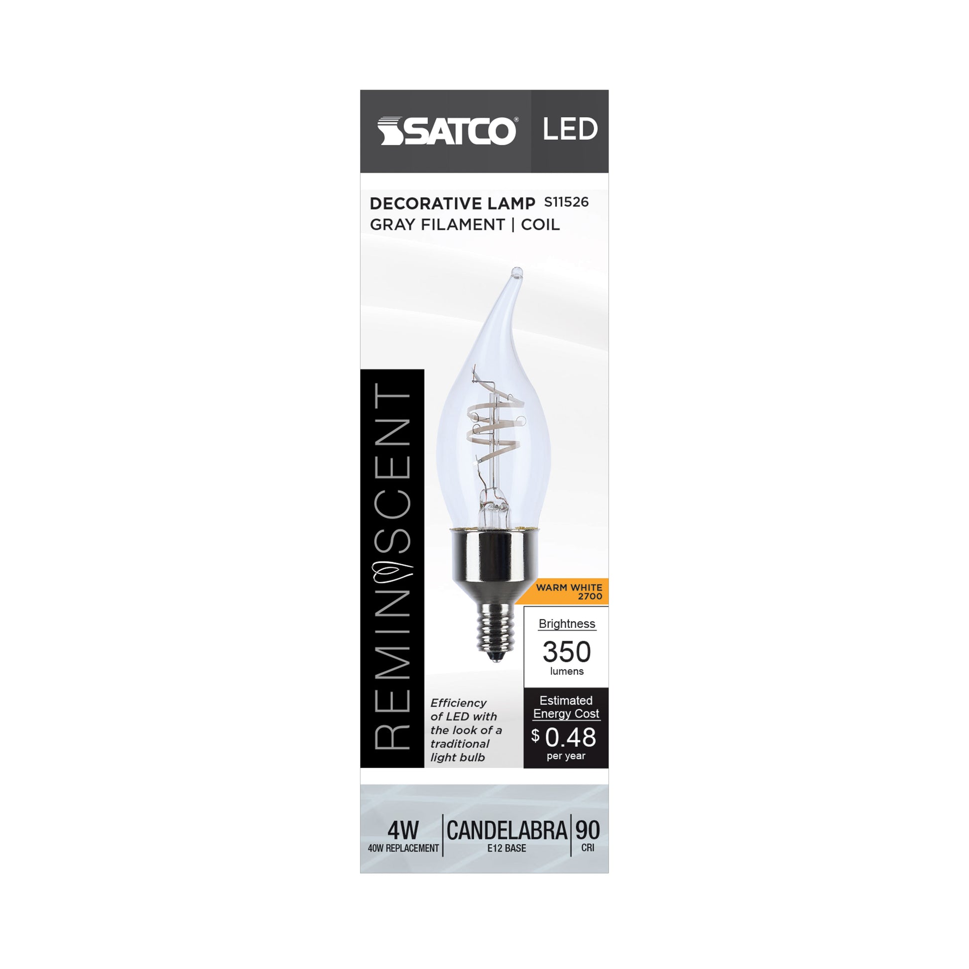 image of 4 Watt LED - Reminiscent - Flex Gray Coil Filament - CA11 - Candelabra Base - 2700K CCT - Clear - 120 Volt