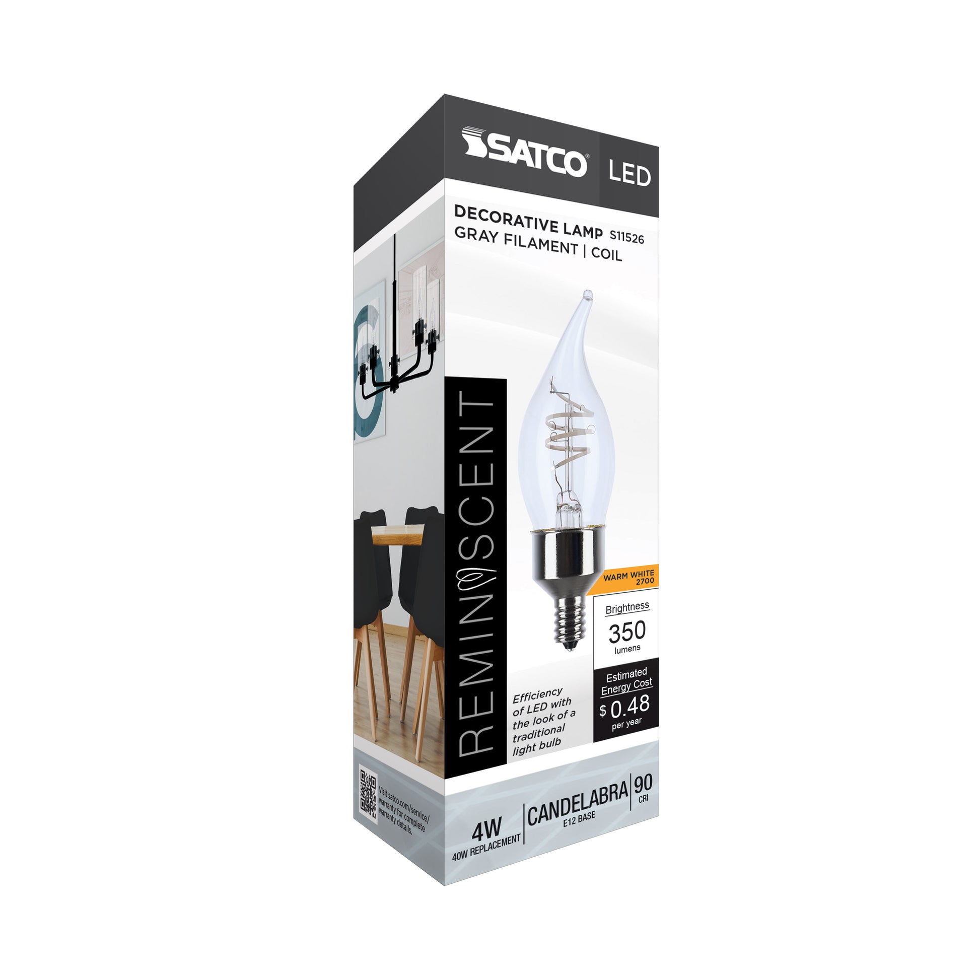 image of 4 Watt LED - Reminiscent - Flex Gray Coil Filament - CA11 - Candelabra Base - 2700K CCT - Clear - 120 Volt