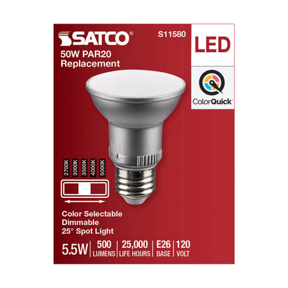 image of 5.5 Watt PAR20 LED - Medium Base - Silver Finish - CCT Selectable - 120 Volt - 25 Degree Beam Angle