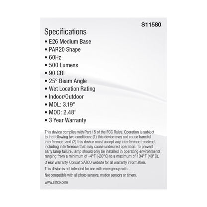 image of 5.5 Watt PAR20 LED - Medium Base - Silver Finish - CCT Selectable - 120 Volt - 25 Degree Beam Angle