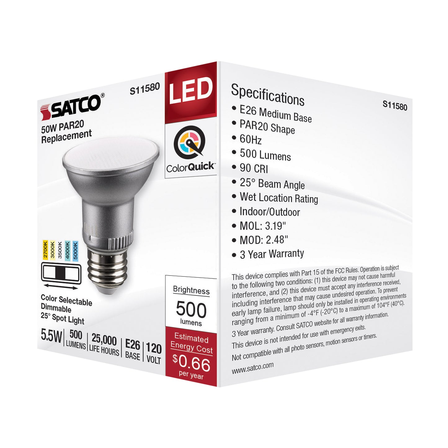 image of 5.5 Watt PAR20 LED - Medium Base - Silver Finish - CCT Selectable - 120 Volt - 25 Degree Beam Angle