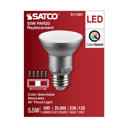 image of 5.5 Watt PAR20 LED - Medium Base - Silver Finish - CCT Selectable - 120 Volt - 40 Degree Beam Angle