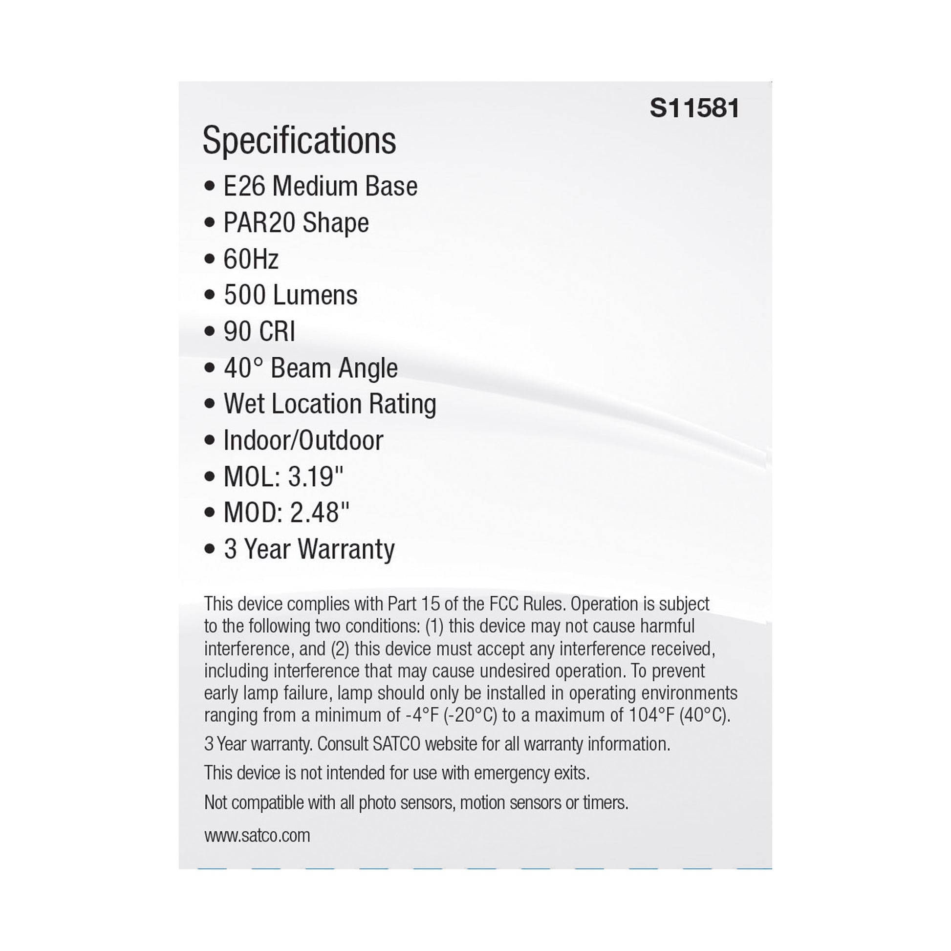 image of 5.5 Watt PAR20 LED - Medium Base - Silver Finish - CCT Selectable - 120 Volt - 40 Degree Beam Angle