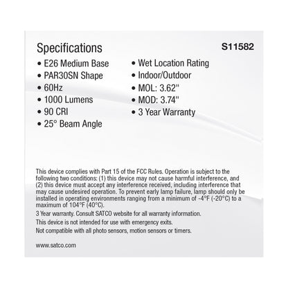 image of 11 Watt PAR30SN LED - Medium Base - Silver Finish - CCT Selectable - 120 Volt - 25 Degree Beam Angle