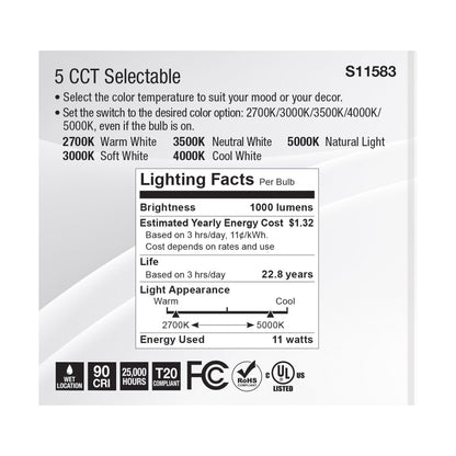 image of 11 Watt PAR30SN LED - Medium Base - Silver Finish - CCT Selectable - 120 Volt - 40 Degree Beam Angle