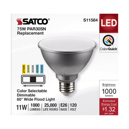 image of 11 Watt PAR30SN LED - Medium Base - Silver Finish - CCT Selectable - 120 Volt - 60 Degree Beam Angle