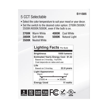 image of 11 Watt PAR30LN LED - Medium Base - Silver Finish - CCT Selectable - 120 Volt - 25 Degree Beam Angle