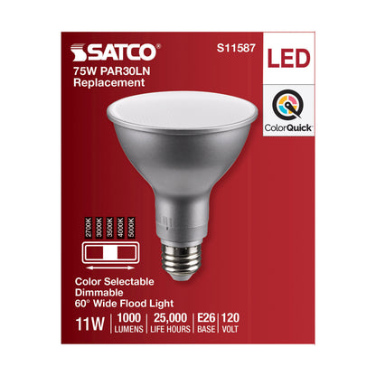 image of 11 Watt PAR30LN LED - Medium Base - Silver Finish - CCT Selectable - 120 Volt - 60 Degree Beam Angle