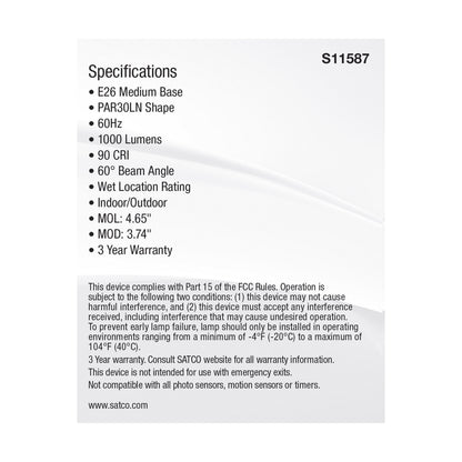 image of 11 Watt PAR30LN LED - Medium Base - Silver Finish - CCT Selectable - 120 Volt - 60 Degree Beam Angle