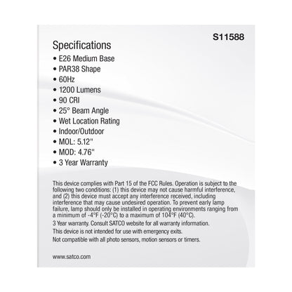 image of 13.3 Watt PAR38 LED - Medium Base - Silver Finish - CCT Selectable - 120 Volt - 25 Degree Beam Angle