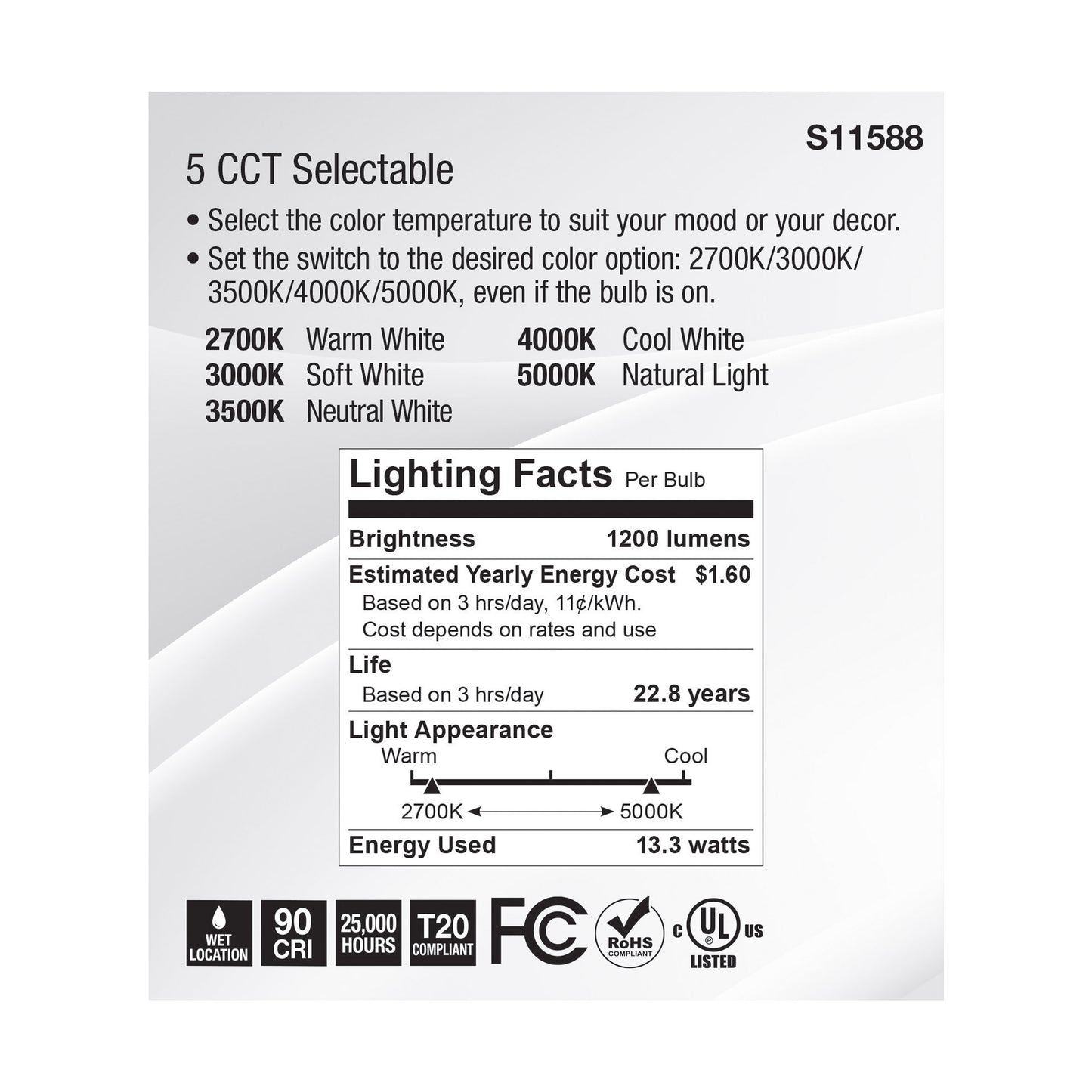 image of 13.3 Watt PAR38 LED - Medium Base - Silver Finish - CCT Selectable - 120 Volt - 25 Degree Beam Angle