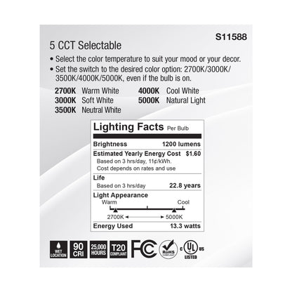 image of 13.3 Watt PAR38 LED - Medium Base - Silver Finish - CCT Selectable - 120 Volt - 25 Degree Beam Angle