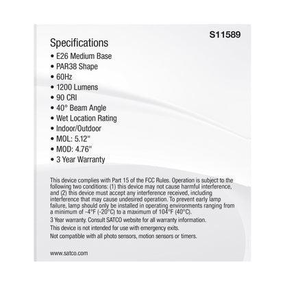 image of 13.3 Watt PAR38 LED - Medium Base - Silver Finish - CCT Selectable - 120 Volt - 40 Degree Beam Angle