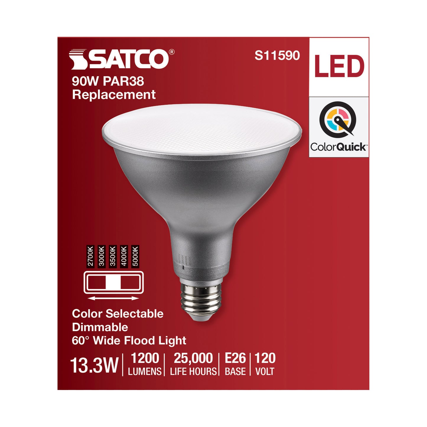 image of 13.3 Watt PAR38 LED - Medium Base - Silver Finish - CCT Selectable - 120 Volt - 60 Degree Beam Angle
