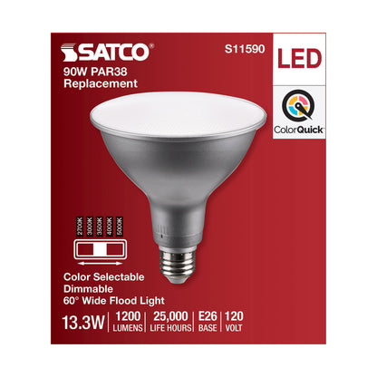 image of 13.3 Watt PAR38 LED - Medium Base - Silver Finish - CCT Selectable - 120 Volt - 60 Degree Beam Angle