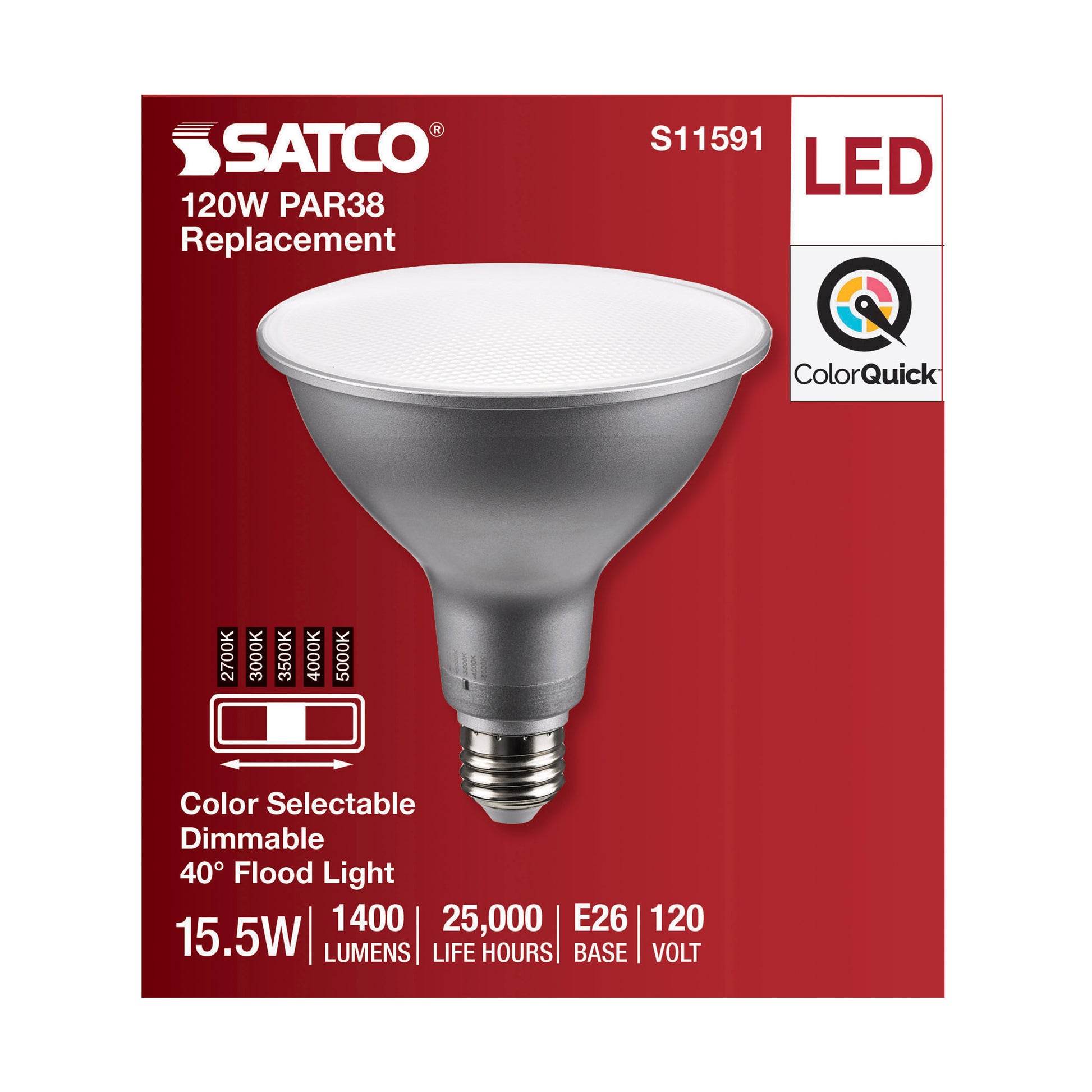 image of 15.5 Watt PAR38 LED - Medium Base - Silver Finish - CCT Selectable - 120 Volt - 40 Degree Beam Angle