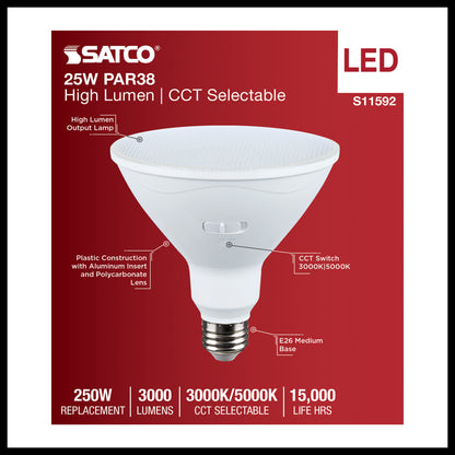 image of 25 Watt PAR38 LED - 3000K/5000K CCT Selectable - High Lumen - Medium Base - White Finish - 120 Volt