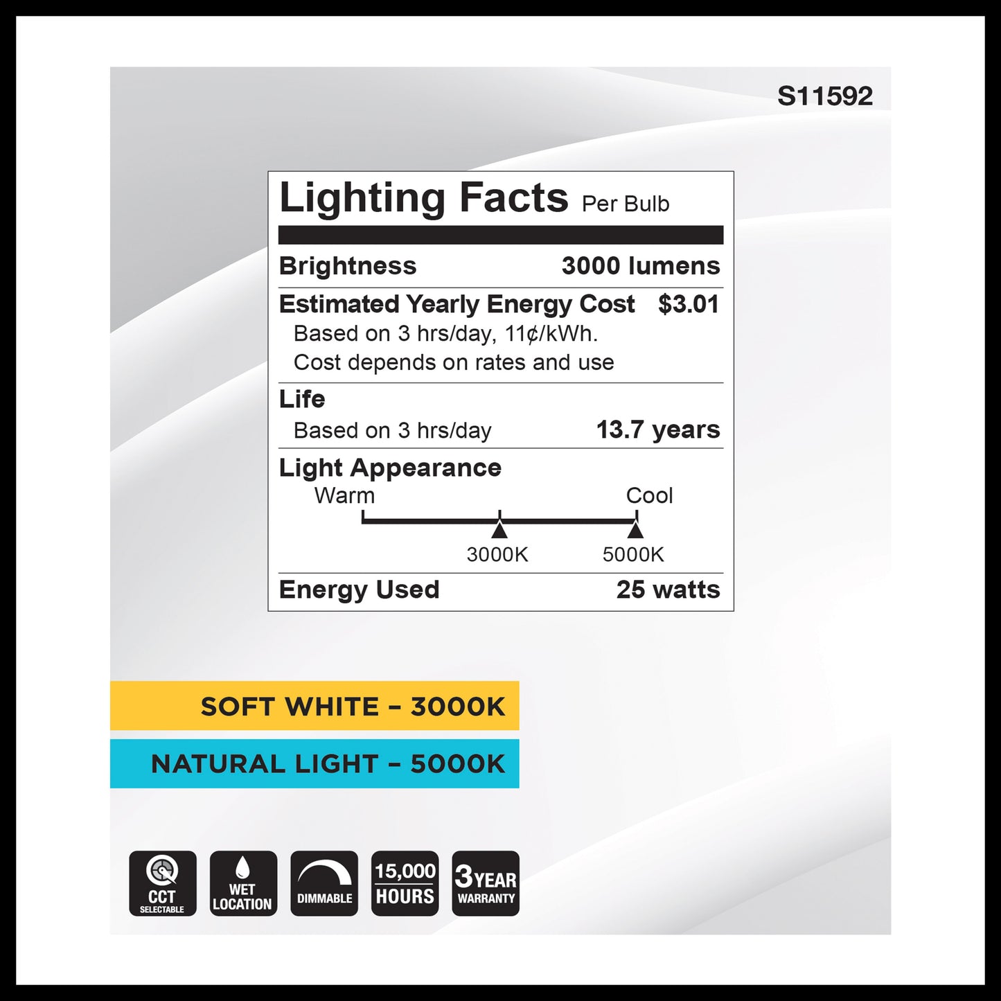 image of 25 Watt PAR38 LED - 3000K/5000K CCT Selectable - High Lumen - Medium Base - White Finish - 120 Volt