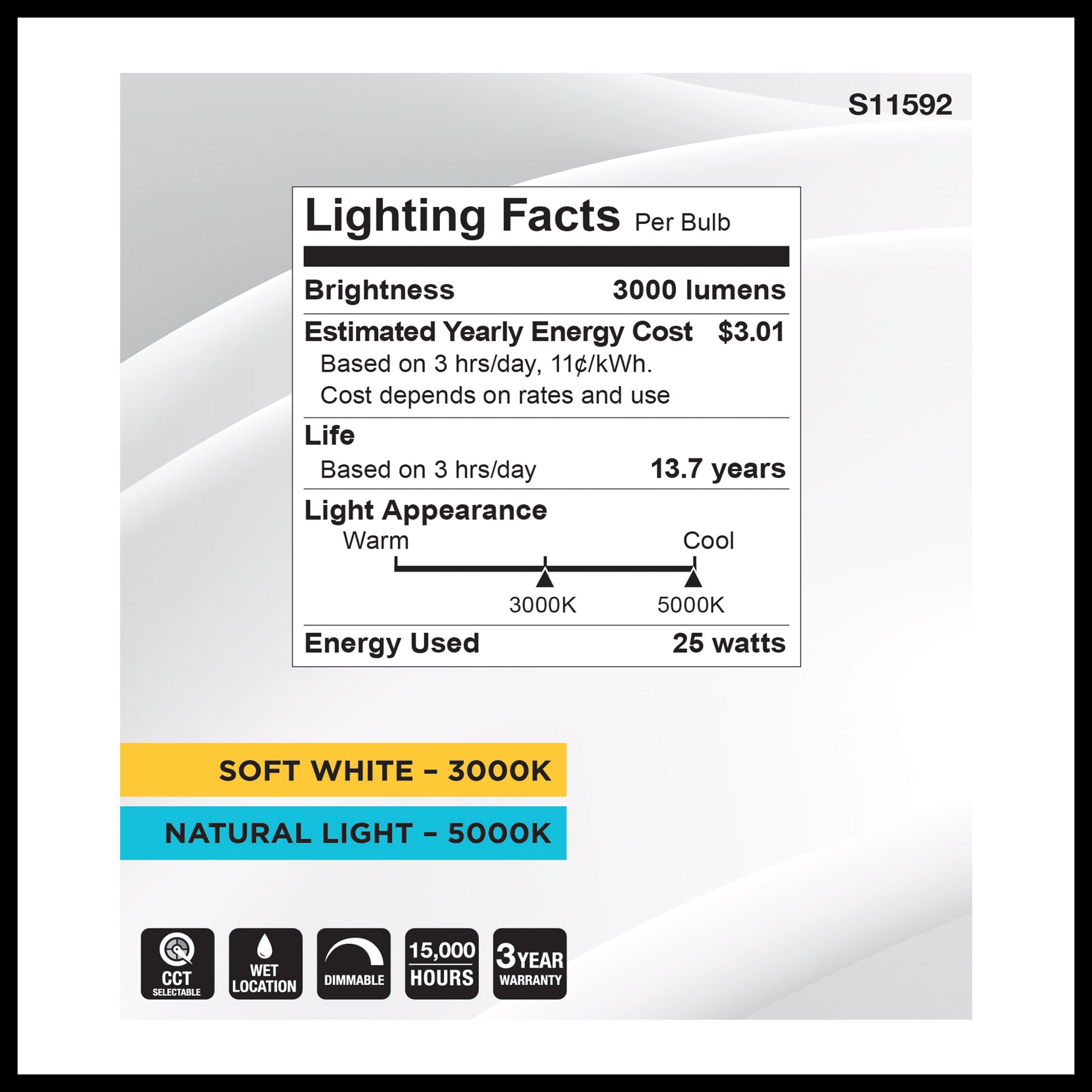 image of 25 Watt PAR38 LED - 3000K/5000K CCT Selectable - High Lumen - Medium Base - White Finish - 120 Volt