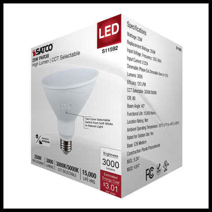 image of 25 Watt PAR38 LED - 3000K/5000K CCT Selectable - High Lumen - Medium Base - White Finish - 120 Volt
