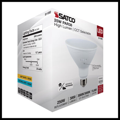 image of 25 Watt PAR38 LED - 3000K/5000K CCT Selectable - High Lumen - Medium Base - White Finish - 120 Volt