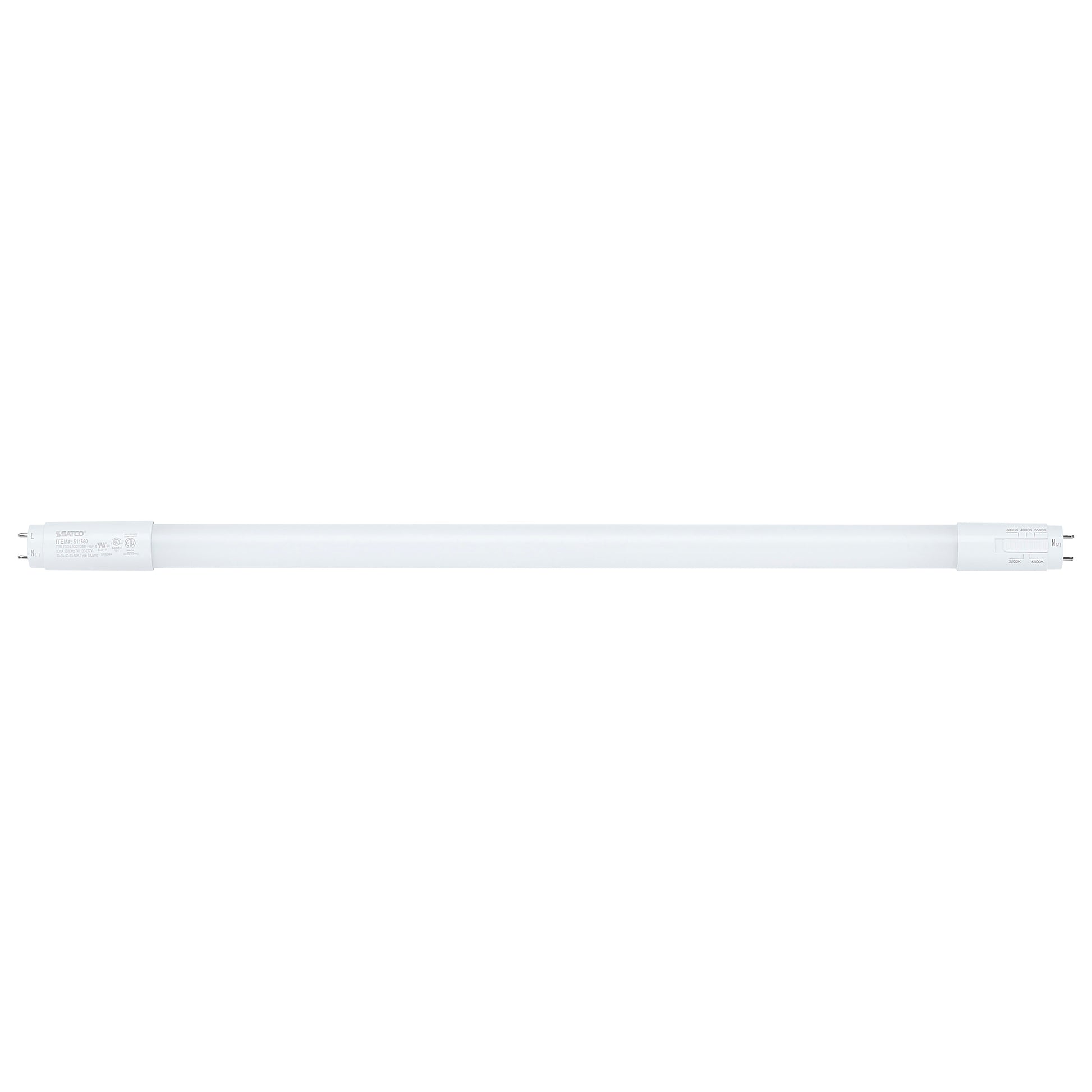 image of 7 Watt T8 LED - 24 Inch - 30K/35K/40K/50K/65K CCT Selectable - Low Optical Flicker (less than 5%) - Medium Bi Pin Base - Type B Ballast Bypass - 120-277 Volt - Frost Finish