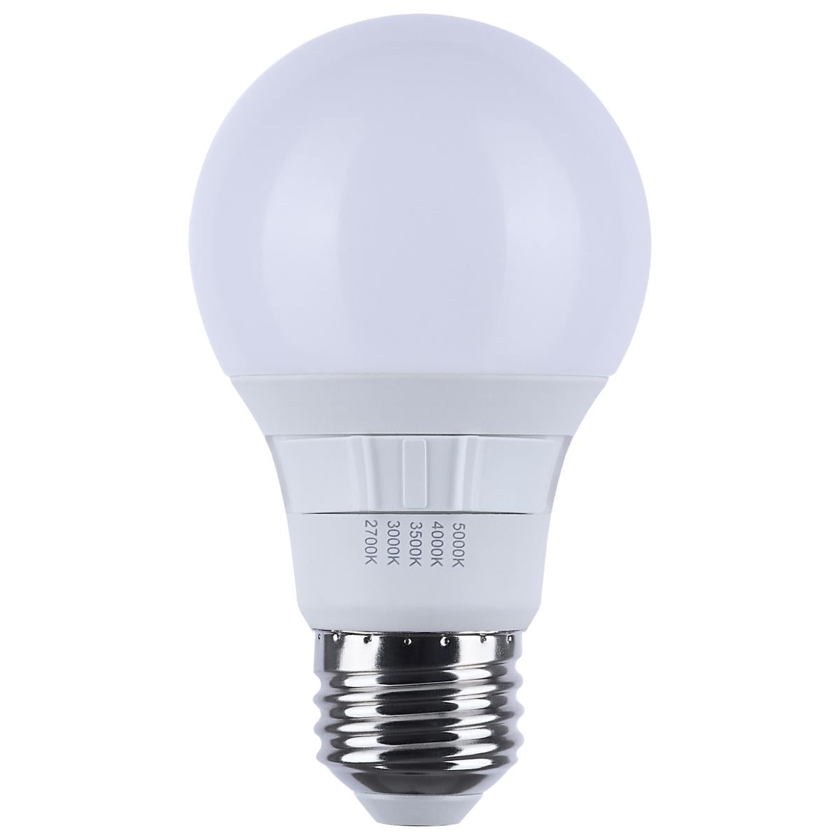 6 Watt A19 LED - 27K/3K/35K/4K/5K CCT Selectable - Medium Base - White Finish - 120 Volt