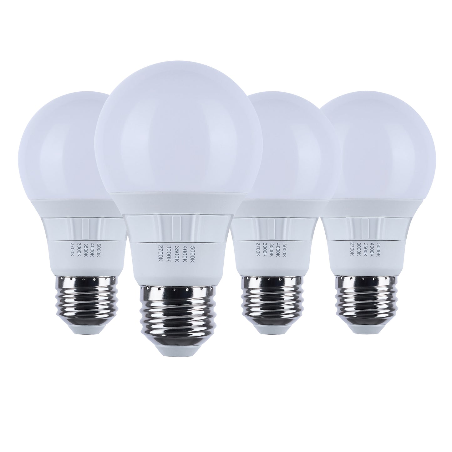 6 Watt A19 LED - 27K/3K/35K/4K/5K CCT Selectable - Medium Base - White Finish - 120 Volt - 4-Pack