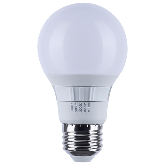 6 Watt A19 LED - 27K/3K/35K/4K/5K CCT Selectable - Medium Base - White Finish - 120 Volt - 4-Pack