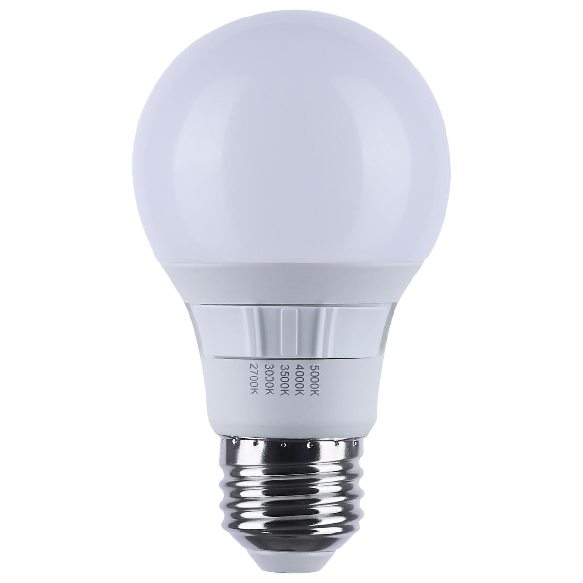 9 Watt A19 LED - 27K/3K/35K/4K/5K CCT Selectable - Medium Base - White Finish - 120 Volt - 4-Pack