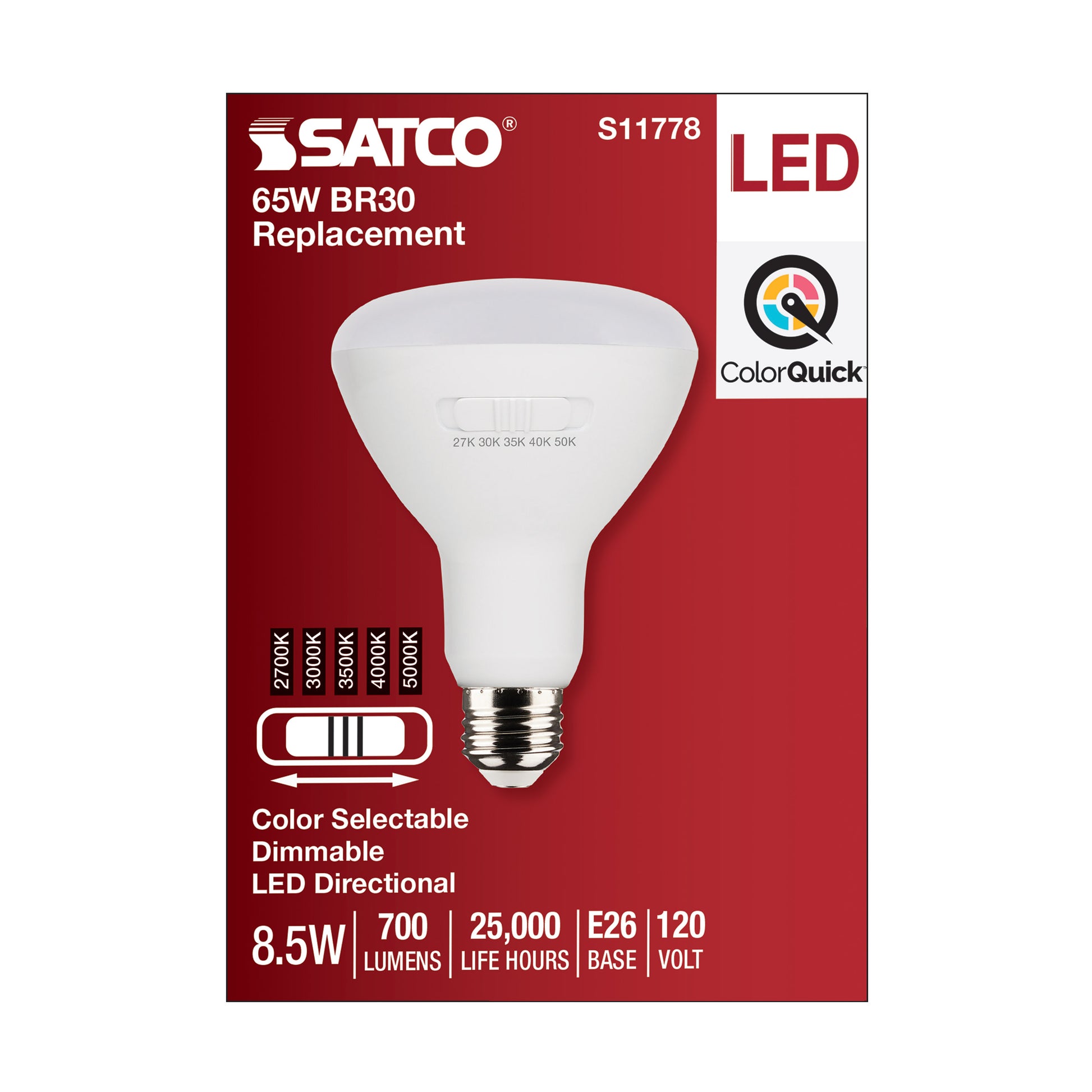 image of 8.5 Watt BR30 LED - Medium Base - CCT Selectable - White Finish - 90 CRI - 120 Volt