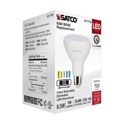 image of 8.5 Watt BR30 LED - Medium Base - CCT Selectable - White Finish - 90 CRI - 120 Volt