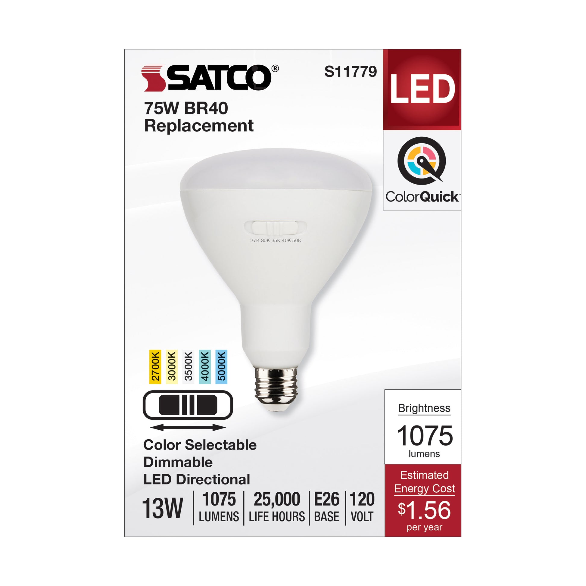 image of 13 Watt BR40 LED - Medium Base - CCT Selectable - White Finish - 90 CRI - 120 Volt