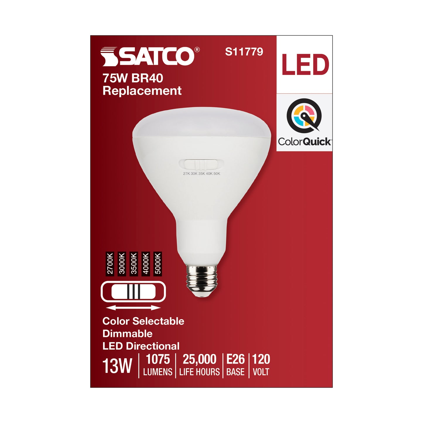 image of 13 Watt BR40 LED - Medium Base - CCT Selectable - White Finish - 90 CRI - 120 Volt