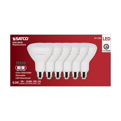 image of 8.5 Watt BR30 LED - Medium Base - CCT Selectable - White Finish - 90 CRI - 120 Volt - 6 Pack